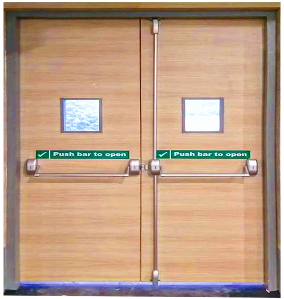 Fire rated wooden double doors with push bars
