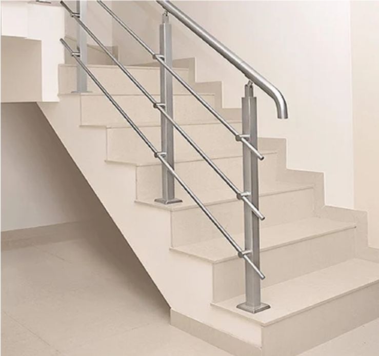 Stainless steel railing on a staircase